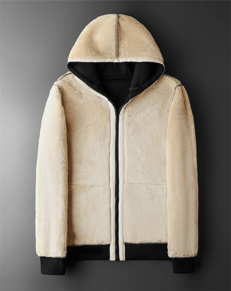 Winter Lambswool Coats Thicken Warm Jackets Long Sleeve Zipper Hoodies Casual Sports Fleece Black Coat Hooded Men Women Jacket - Image 4